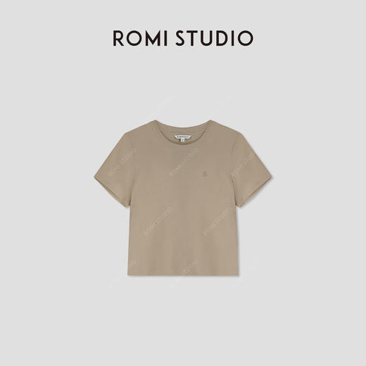 ROMI STUDIO“简约亲肤” 百搭透气纯色刺绣圆领小版短袖T恤T3630 商品图3