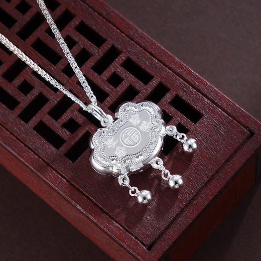 子佩集S999银【长命吉祥】套链【WS000037】纯银项链儿童长命百岁锁2503 商品图1