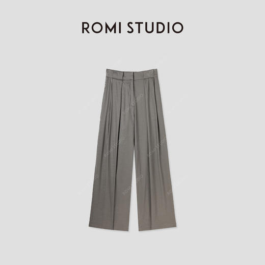 ROMI STUDIO“经典升级” 斜纹亚麻高腰透气杏仁绿阔腿西裤K3710 商品图4