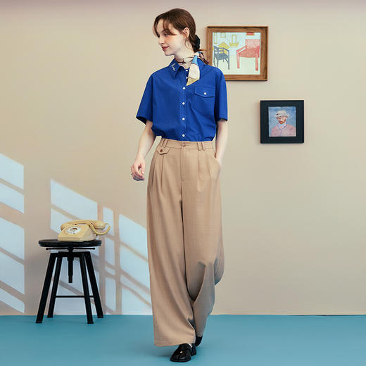 两三事 咖啡经纬 2025夏季新款简约印花丝巾装饰直筒休闲裤女 商品图1