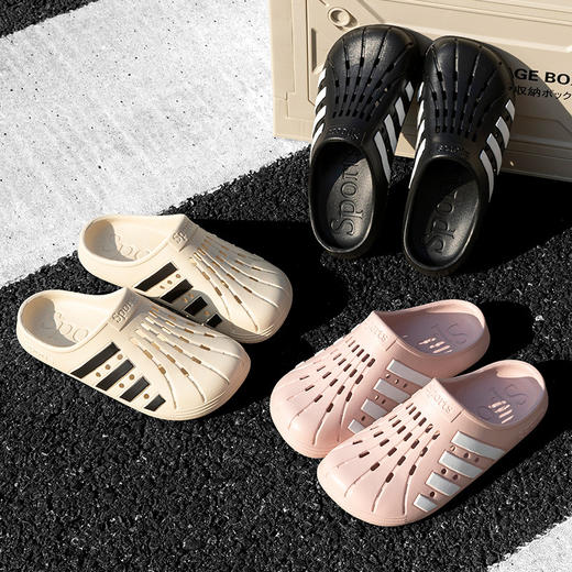 【洞洞鞋女新款EVA】网红绑带凉拖鞋 涉水沙滩镂空鞋 外穿包头半拖鞋潮  商品图0