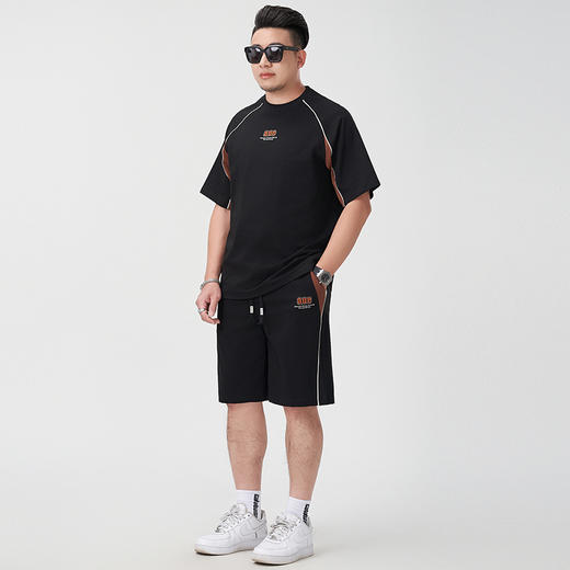 【棉质】【DMH】大依优型大码夏季套装透气短袖短裤两件夏季潮牌印花美式运动宽松大码体恤衫男士 商品图2