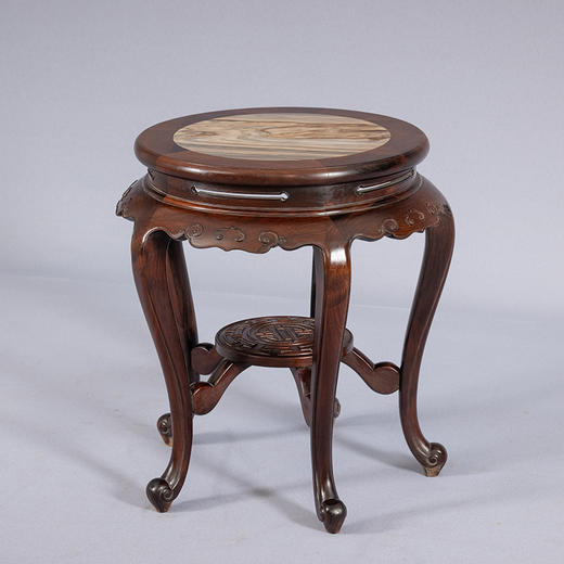 清 红木镶云石三弯腿五足圆台 商品图4