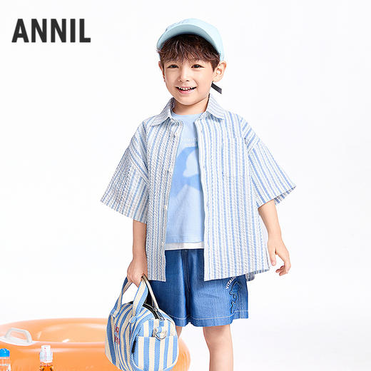 【实体店同款】男童翻领梭织短袖上衣夏季新款安奈儿童装XB521612 商品图0
