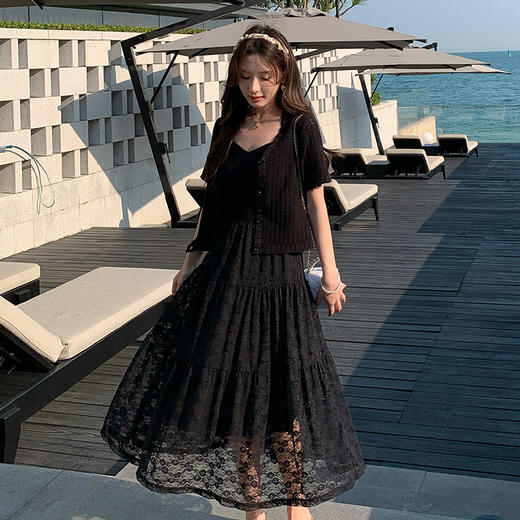 奢姿大码女装2025夏季气质蕾丝吊带针织两件套胖妹妹时尚通勤套装9952921550 商品图4