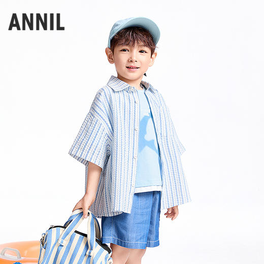 【实体店同款】男童翻领梭织短袖上衣夏季新款安奈儿童装XB521612 商品图1