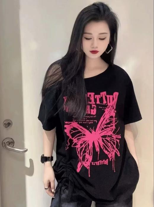 MZ吊带露肩蝴蝶图案短袖T恤（红）夏季152020010321 商品图0