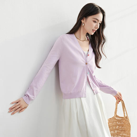 【内购】简约通勤减龄V领多巴胺糖果扣弹力双曲纱针织开衫-W51H58275 商品图2