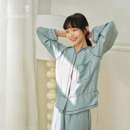 【新品】桑罗撞色翻领睡衣套装女士可调节收腰挺阔抗皱舒适柔软居家服 商品图2