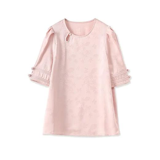 【高货wl】全新升级【铂金会员257/天猫339/差价82】(55657) 洛诗琳新中式国风精仿提花醋酸缎上衣女夏盘扣短袖T恤 商品图4