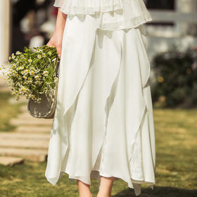 【林栖设计小店】【林栖推荐】（现货）2025年春夏新品简约气质百搭花瓣飞片半身裙女N1952301黑色N1952301B