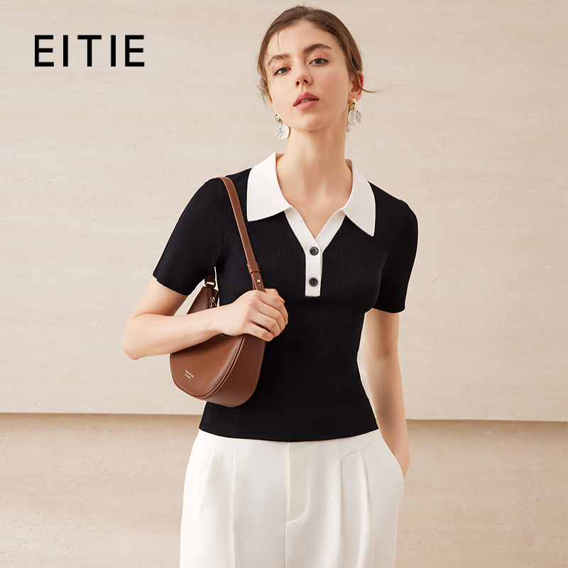 【气质Polo短袖针织衫】EITIE爱特爱通勤修身显瘦2025夏季新款B2501604