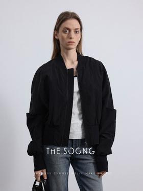 【不退不换】THESOONG “经典复古"高密织机场黑色短外套 HBJK222702
