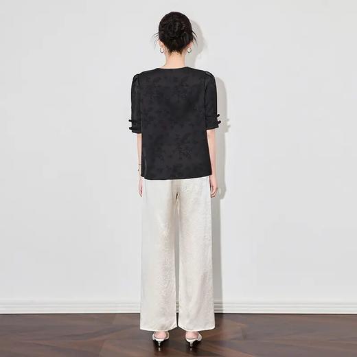 【高货wl】全新升级【铂金会员257/天猫339/差价82】(55657) 洛诗琳新中式国风精仿提花醋酸缎上衣女夏盘扣短袖T恤 商品图1