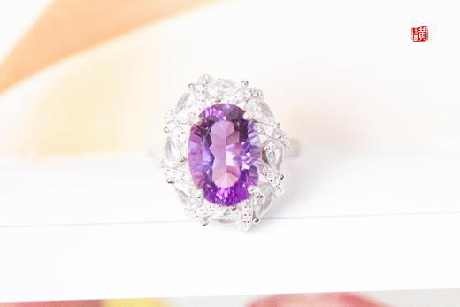 紫水晶戒指【若棠】，925银镶 商品图0