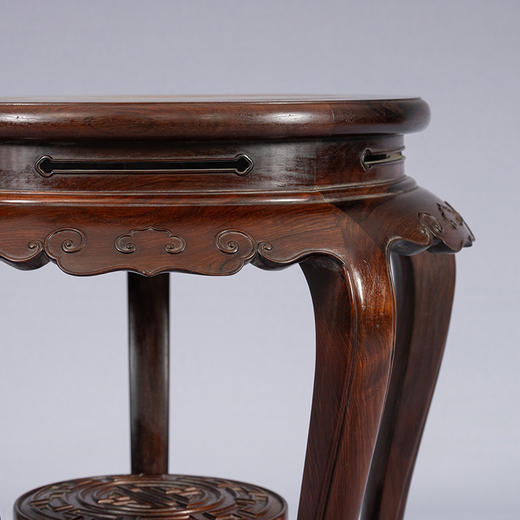 清 红木镶云石三弯腿五足圆台 商品图2