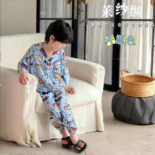 妈妈们速来抢❗儿童59.9起/得两套！ 居家遛弯【莱纱绸-涂鸦家居服】✅莱赛尔天丝材质，丝滑软糯真心舒服哦，夏日的小救星爱出汗的宝贝必入！ 商品图3