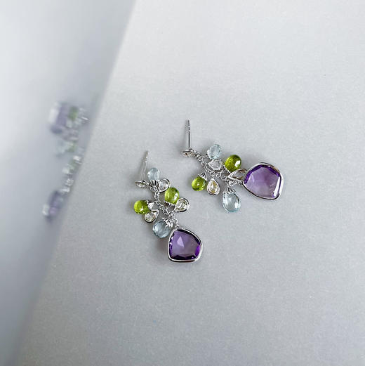 ONLY系列 18K镶钻石、紫晶、橄榄石和海蓝宝石 耳坠 商品图1