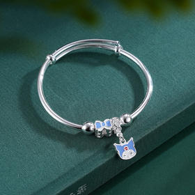子佩集S999银【甜蜜米宝】童镯【TZ000883】纯银儿童蓝色笑脸蝴蝶结2503