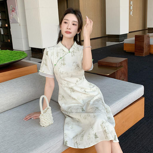 奢姿大码女装2025夏季时尚立领短袖连衣裙胖妹妹气质印花百搭裙子9952890396 商品图2