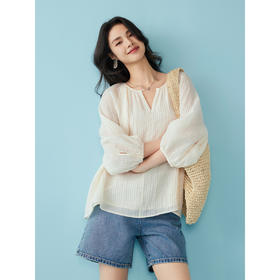 棉仓352604035-初棉休闲灯笼袖衬衫