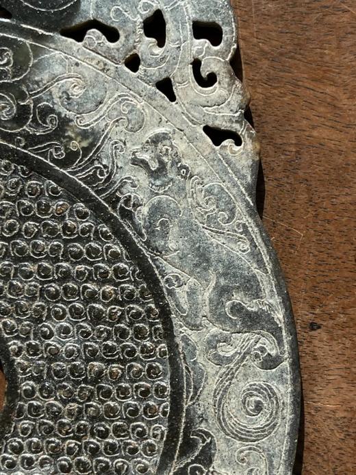 黑沁白玉镂雕双龙出廓龙虎穀纹壁，顺丰包邮 商品图13