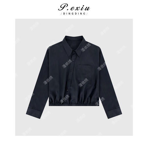 04-6潘依绣丁丁宠粉莱赛尔天丝设计感斜扣极简长袖衬衫 W-62825 商品图1