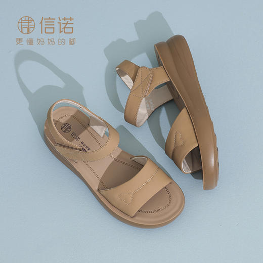 厚底轻便女鞋2025新款夏季真皮舒适沙滩凉鞋外穿软底妈妈鞋5L950-15 商品图2