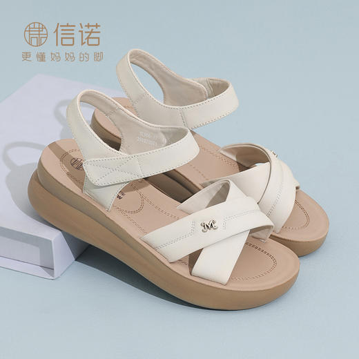 一字带凉鞋女鞋2025夏季新款时尚休闲坡跟中跟魔术贴5L950-17 商品图0