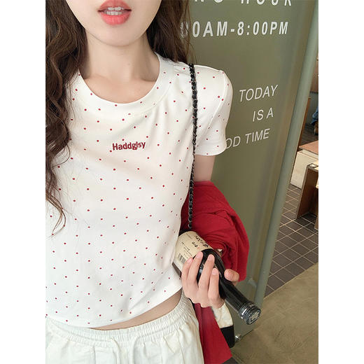 <曾小咸推荐>韩系撞色波点短袖T恤 商品图0