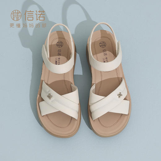 一字带凉鞋女鞋2025夏季新款时尚休闲坡跟中跟魔术贴5L950-17 商品图2