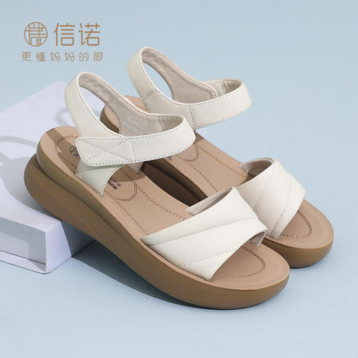 真皮厚底妈妈凉鞋女2025新款夏季中年女鞋软底舒适休闲沙滩鞋5L950-18 商品图0