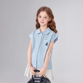 笛莎Deesha 童装女童套装2025夏新款女童休闲度假条纹百褶裙衬衫套装