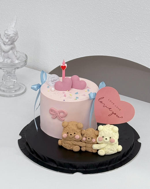 一家三口小熊手绘蛋糕 商品图0