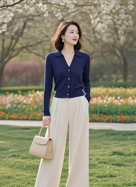 （预售15天）韩系减龄蓝色，针织开衫气质两件套装LJX-258 商品图0