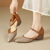 【预售5天】简约复古包头中空粗跟一字扣带女凉鞋夏新款拼色高跟女鞋DTN&527-1 商品缩略图0