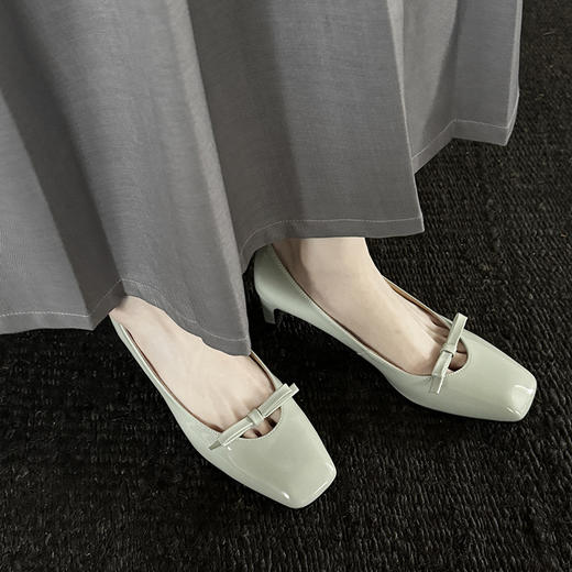 BSH5030314韩风小清新蝴蝶结玛丽珍鞋2025春季粗中跟仙女风方头真皮浅口单鞋 商品图3