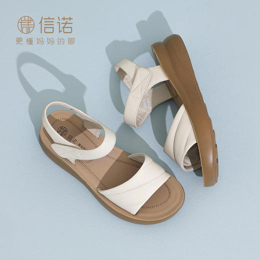 真皮厚底妈妈凉鞋女2025新款夏季中年女鞋软底舒适休闲沙滩鞋5L950-18 商品图2