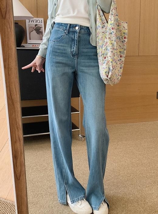 春夏一穿即瘦四面弹侧开叉窄版牛仔裤微阔腿裤 商品图10