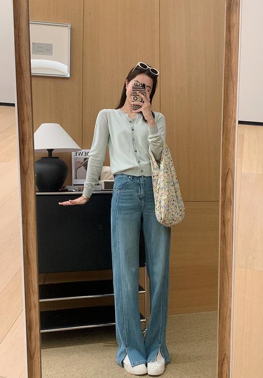 春夏一穿即瘦四面弹侧开叉窄版牛仔裤微阔腿裤 商品图6