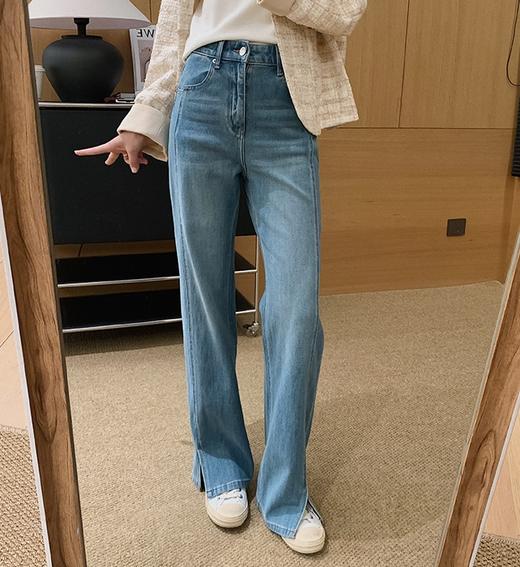 春夏一穿即瘦四面弹侧开叉窄版牛仔裤微阔腿裤 商品图13