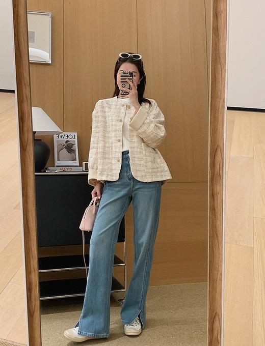 春夏一穿即瘦四面弹侧开叉窄版牛仔裤微阔腿裤 商品图3