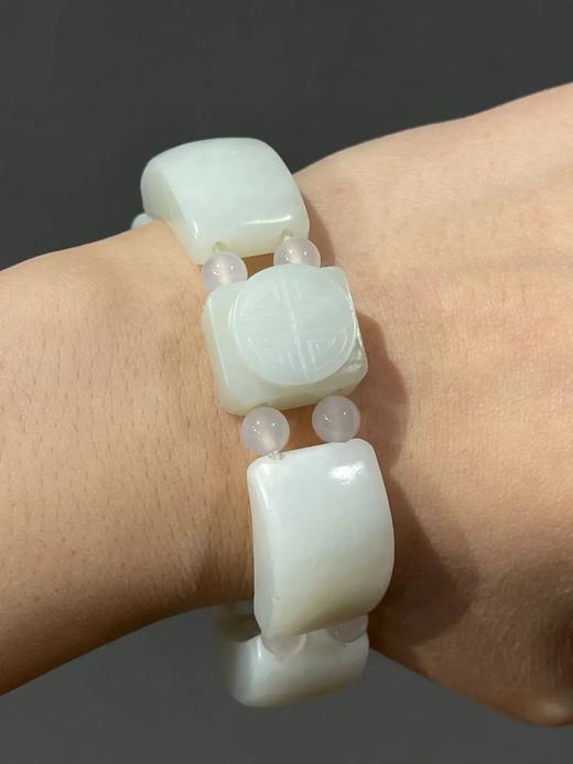 白玉弧面与寿字长方牌串连手环，顺丰包邮 商品图1