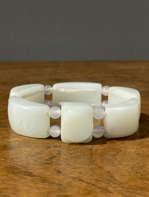 白玉弧面与寿字长方牌串连手环，顺丰包邮 商品图0