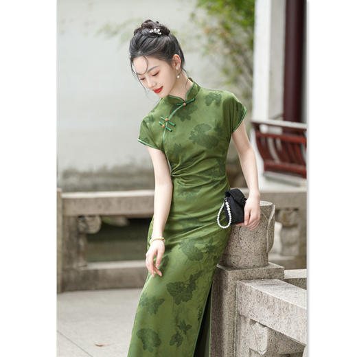 GX绿色高考送考国风中式长款改良旗袍2025年新款女复古修身短袖夏季 商品图2