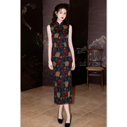 GX提花缎长款无袖年轻女士旗袍2025夏季新款国风新中式日常可穿旗袍 商品图3