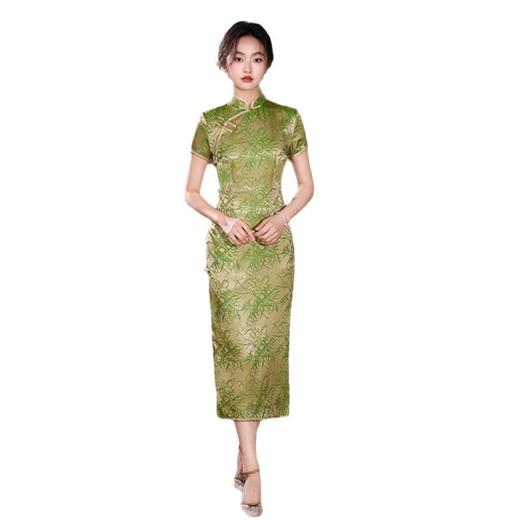 GX复古国风长款绿色送考妈妈旗袍2025夏季新款气质旗袍裙 商品图4