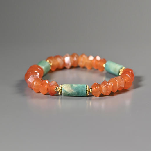 汉代天河石+西亚高古飞碟磨面红玛瑙手串 商品图1