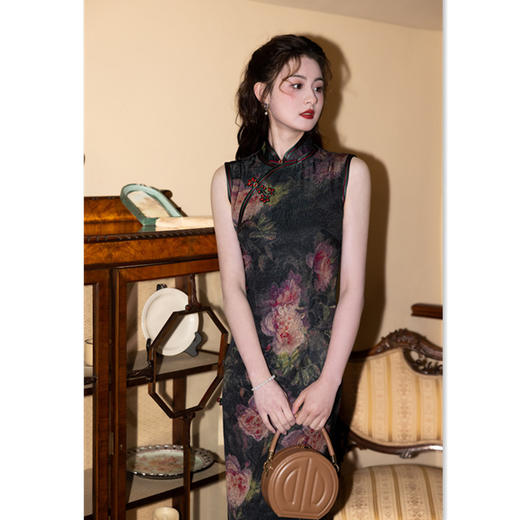 GX老上海复古中国风仿醋酸长款无袖旗袍2025夏季新款宴会旗袍 商品图2