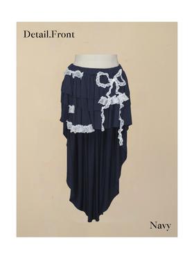 蕾丝燕尾半裙 深蓝/燕麦